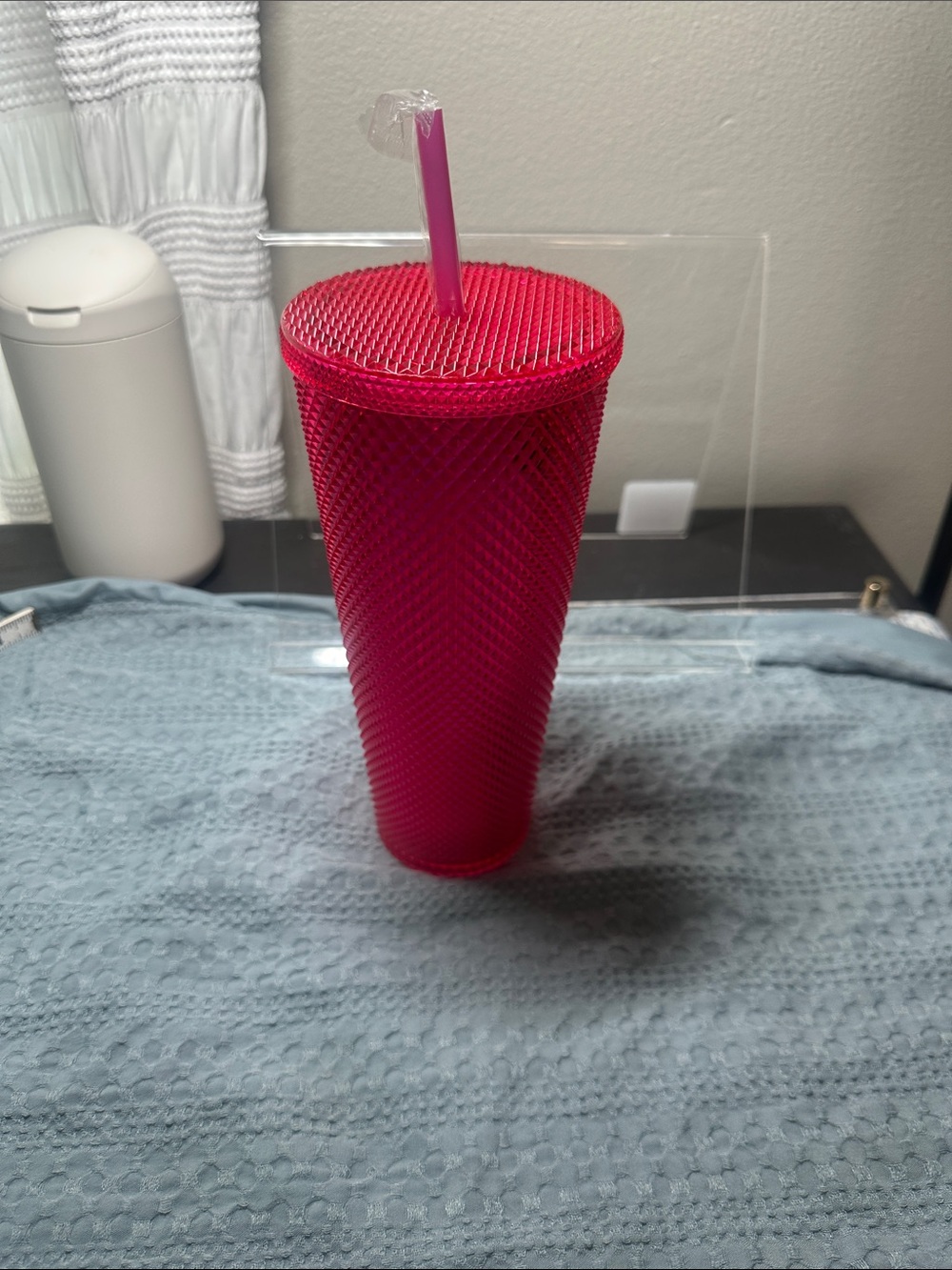 Textured Hot Pink Studded Tumbler with Straw by Opal house NWT